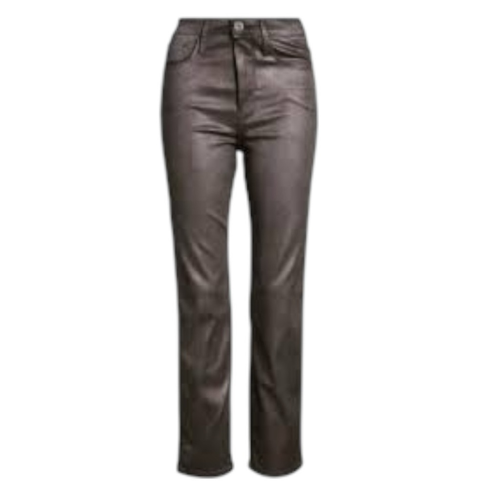 FRAME Le Sylvie Slender Straight Dark Choclate Brown Wax Coated Denim Jeans 26 - Picture 4 of 10